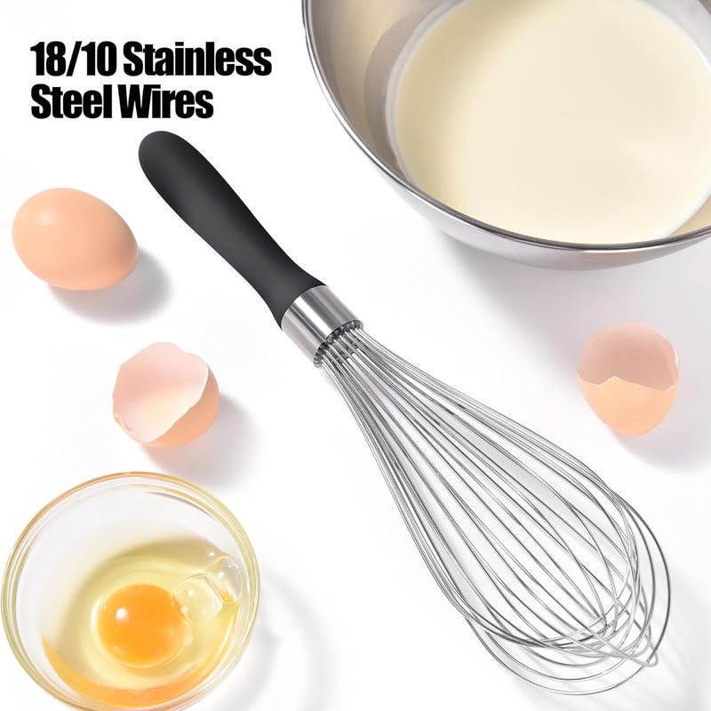 Doosu 18/8 Stainless Steel Balloon Whisk, Kitchen Whisk for Cooking Handheld Egg Beater with Rust-Proof Sturdy Wires & Non-Slip Silicone Handle for Beating, Stirring, Blending (12 Wires, Black) - Image 3